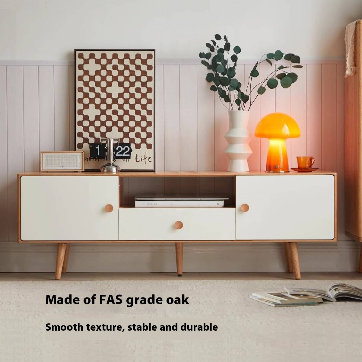 Solid Rubberwood, Oak Solid Wood Scandinavian TV Stand