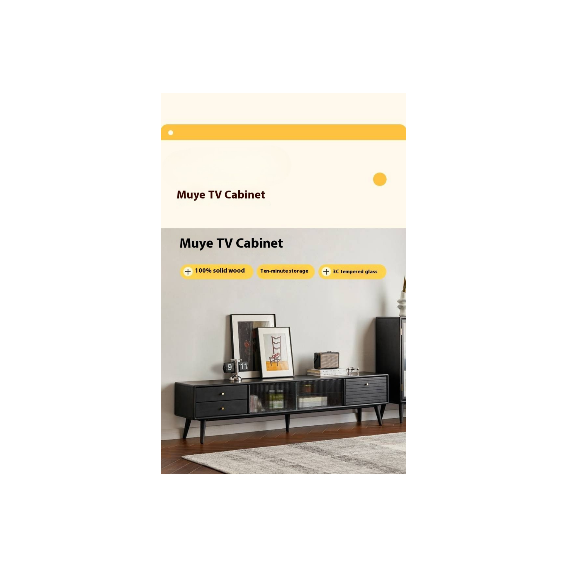 Solid Rubberwood, Oak Solid Wood Scandinavian TV Stand