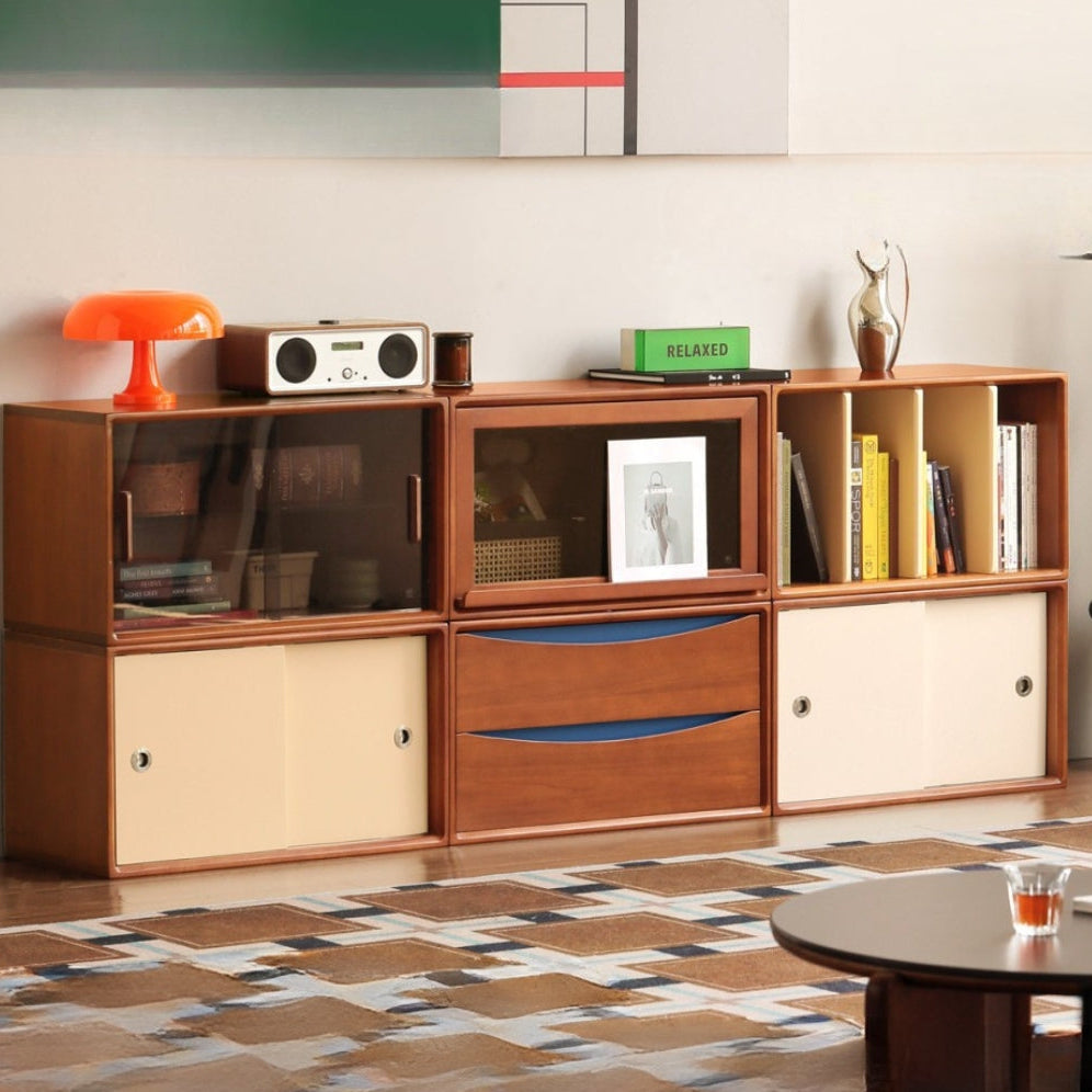 Poplar Solid Wood TV Cabinet Antique Style Module Combination.