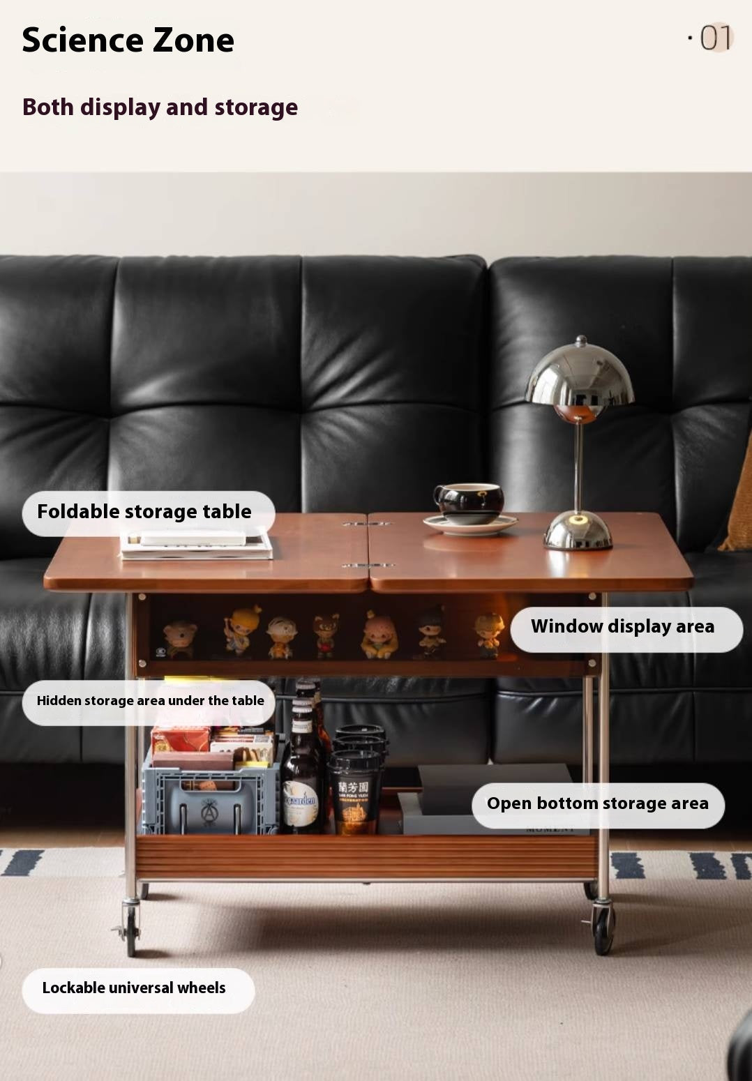 Poplar Solid Wood Middle Ancient Style Mobile Tea Table