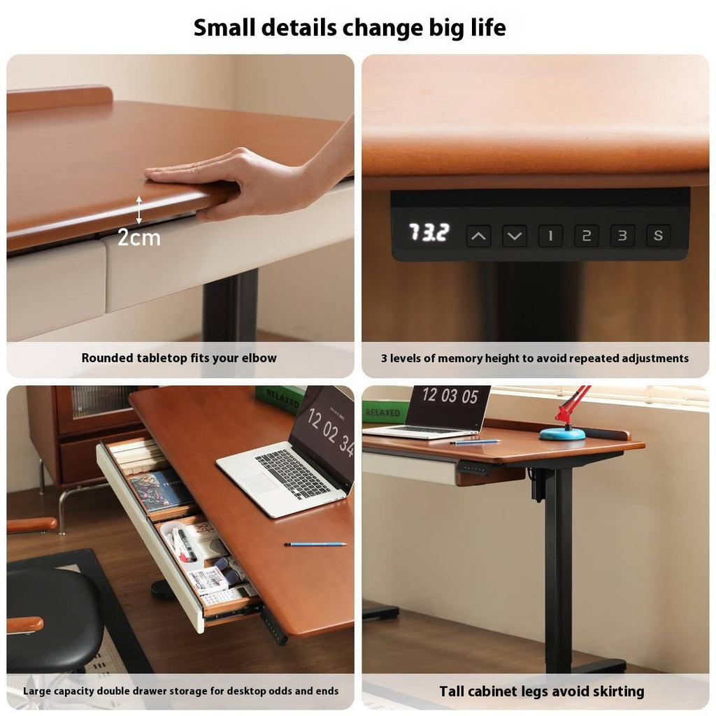 Poplar Solid Wood Antique Style Office Desk With Electric Lift