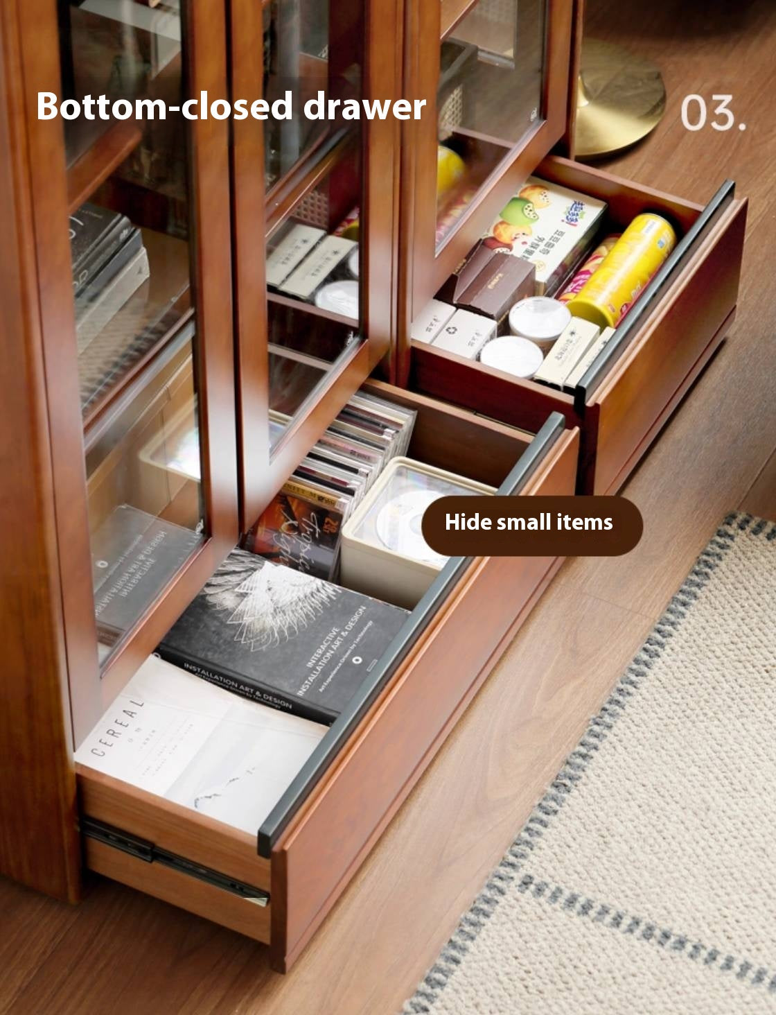 Poplar Solid Wood Antique Style Glass Bookshelf