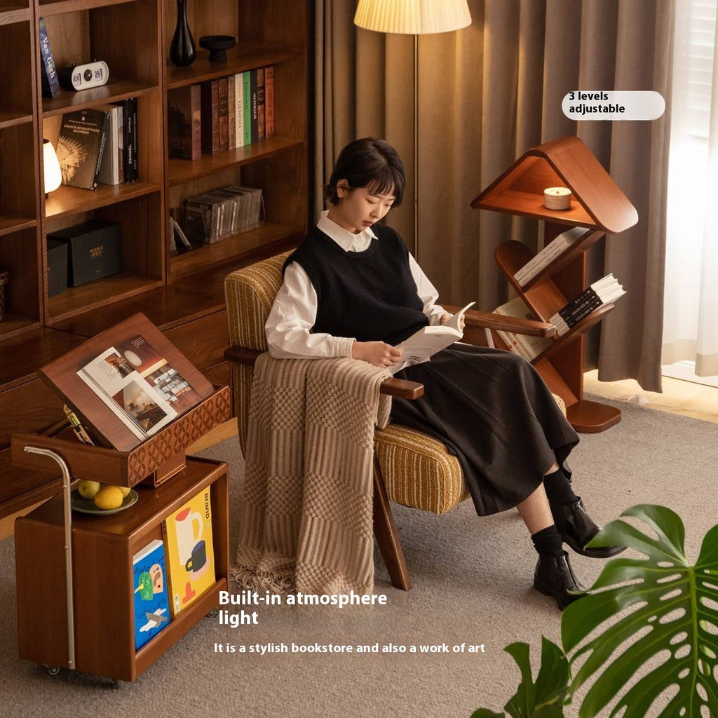 Poplar Solid Wood Mid Century Style Bookshelf And Newspaper Rack