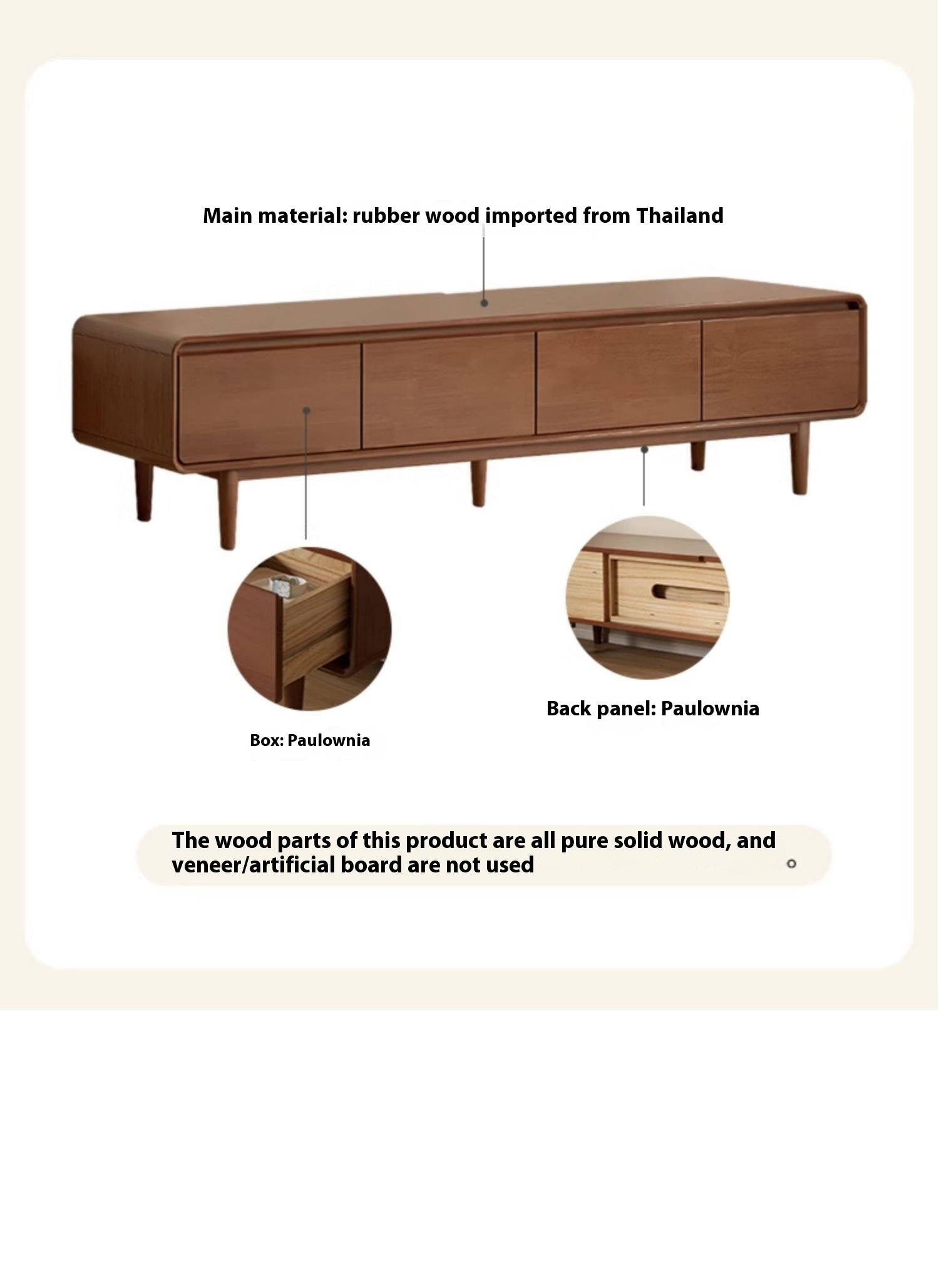 Solid Rubberwood, Oak Solid Wood Scandinavian TV Stand