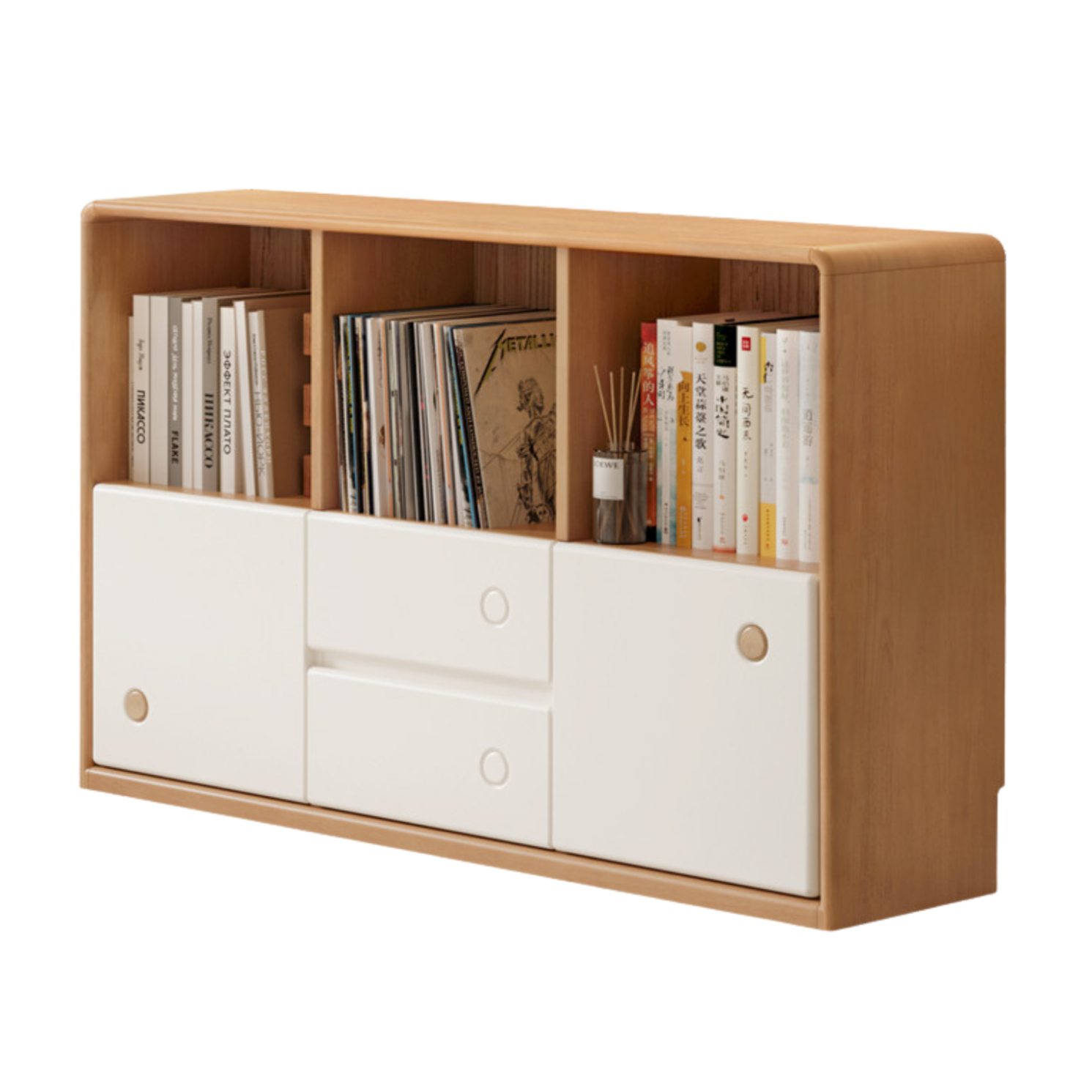 Solid Rubberwood Bookcase Cabinet