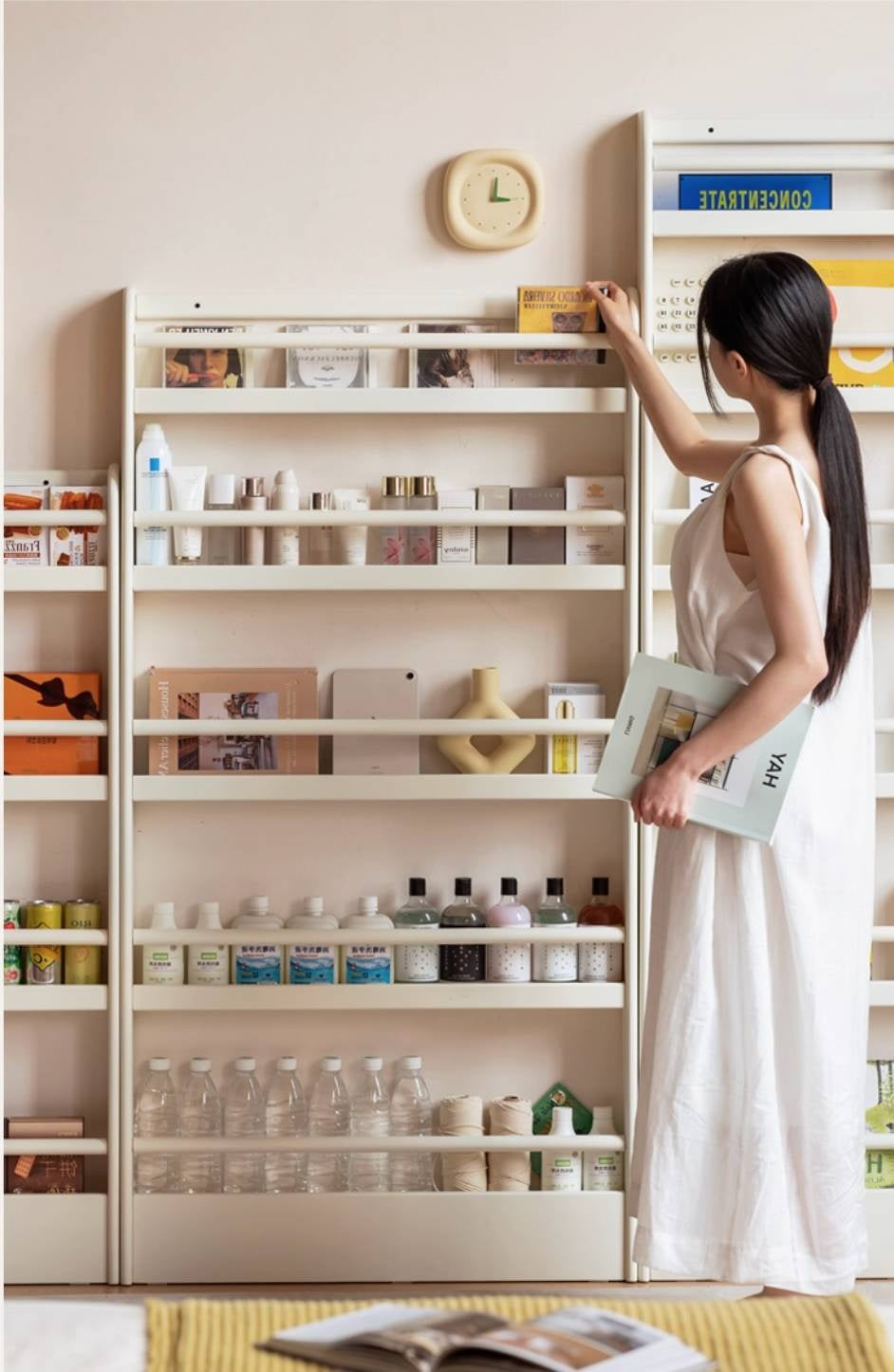 Rubberwood Solid Wood Cream Style Bookshelf