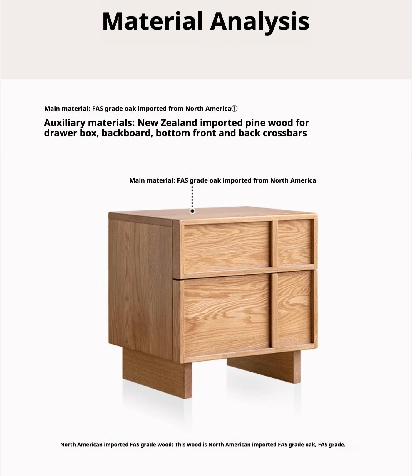 Red Oak, White Oak Solid Wood Two-drawer Nightstand