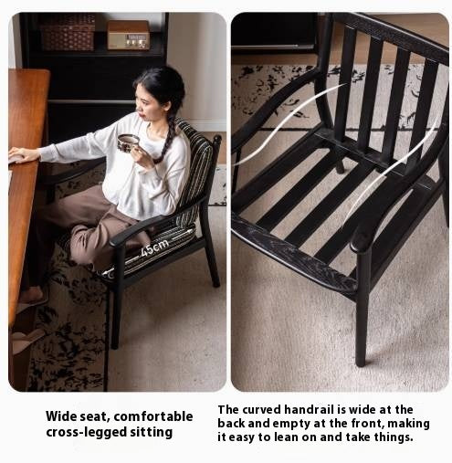 Poplar Solid Wood French Retro Black Backrest Soft Armchair