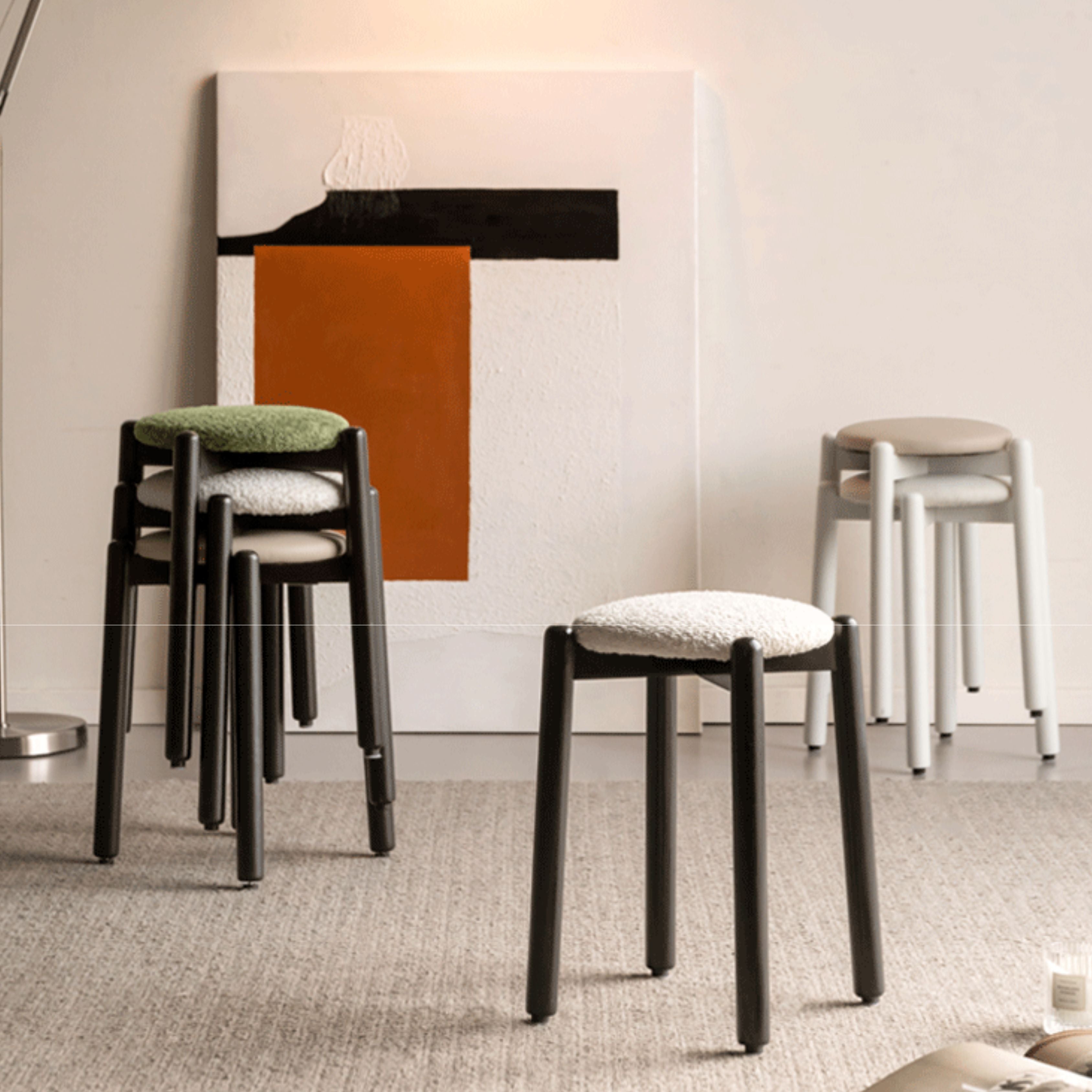 Solid Rubberwood Modern Stacking Stool