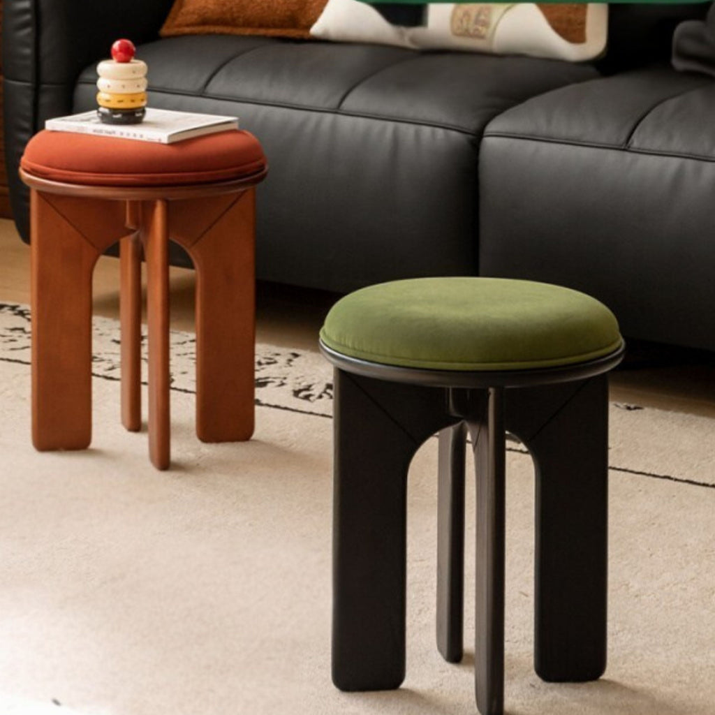 Oak, Beech Solid Wood, Solid RubberWood French Retro Round Stool