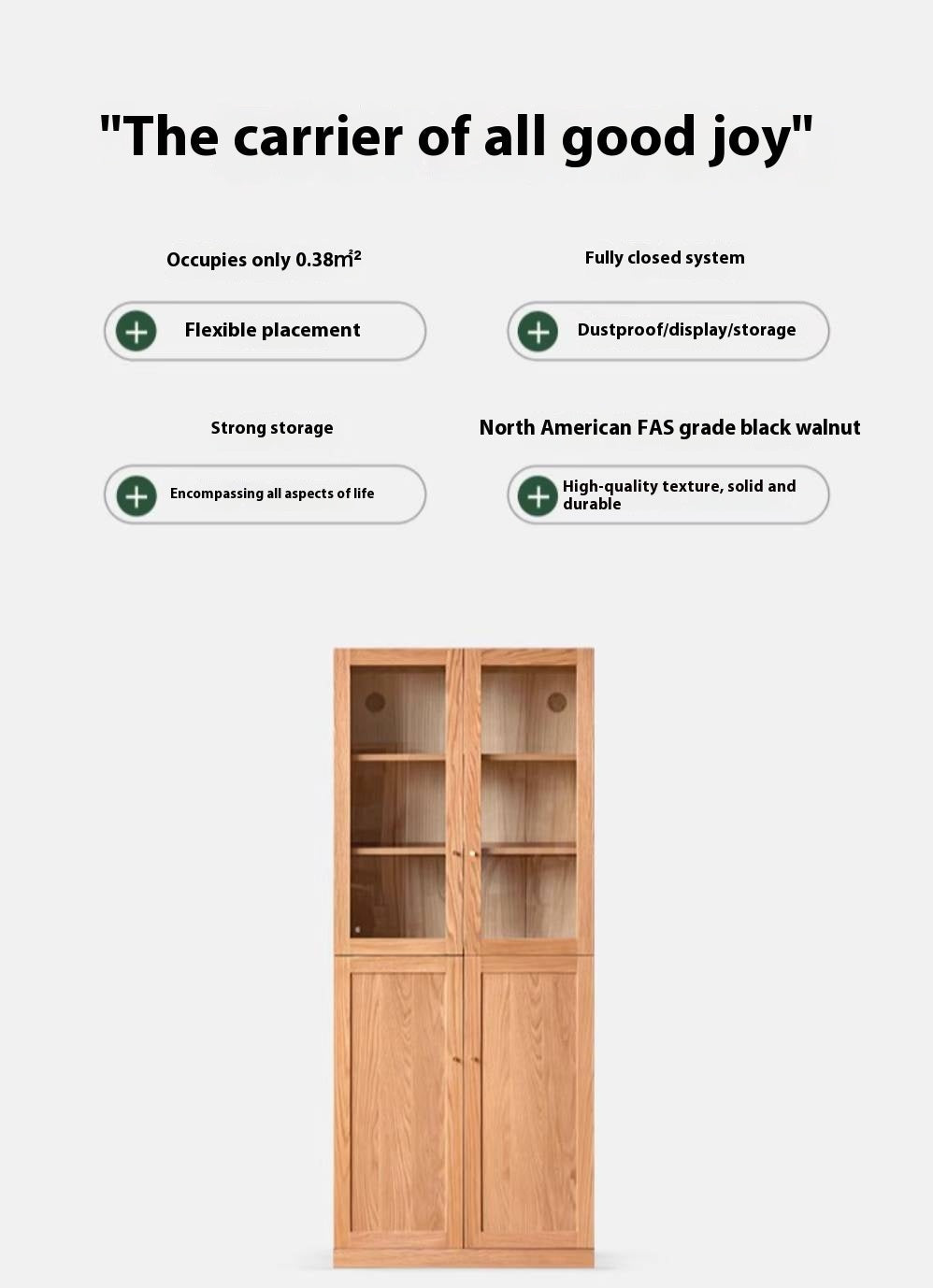 Oak, Rubberwood Solid Wood Bookcase With Glass Doors