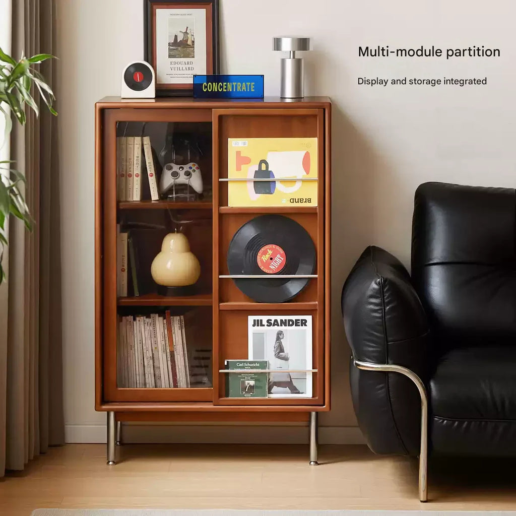 Poplar Solid Wood Ancient Style Sliding Door Side Cabinet