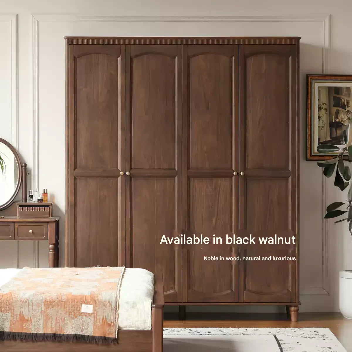 Poplar Solid Wood  American Retro Double Door Wardrobe.