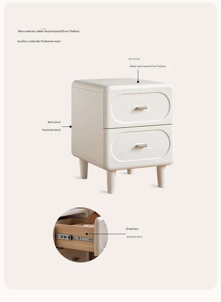 Solid Rubberwood French Cream Nightstand