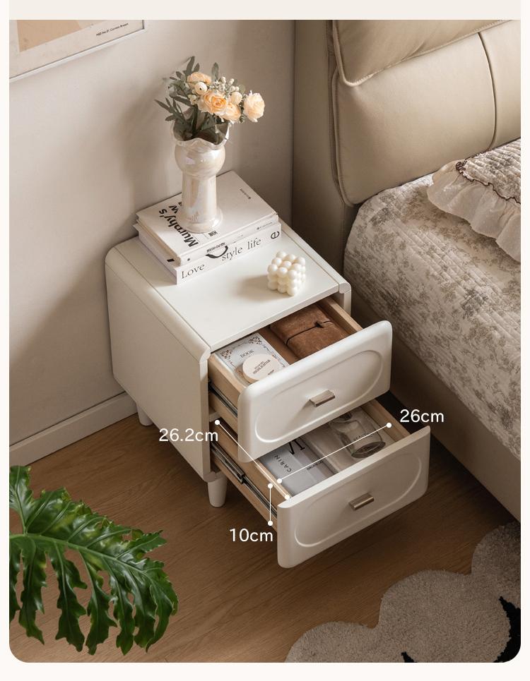 Solid Rubberwood French Cream Nightstand