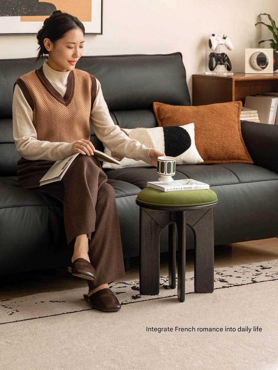 Oak, Beech Solid Wood, Solid RubberWood French Retro Round Stool