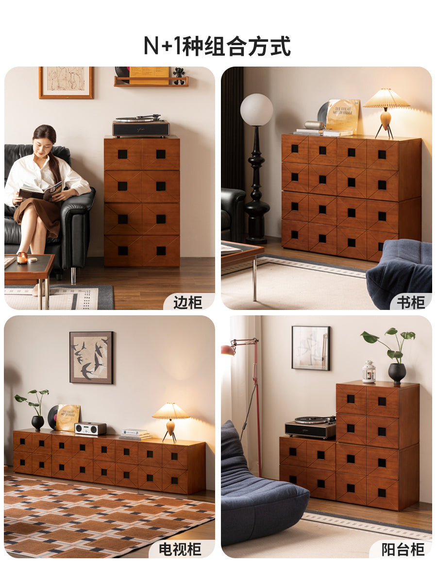 Poplar Solid Wood Modular TV Stand In Antique Style