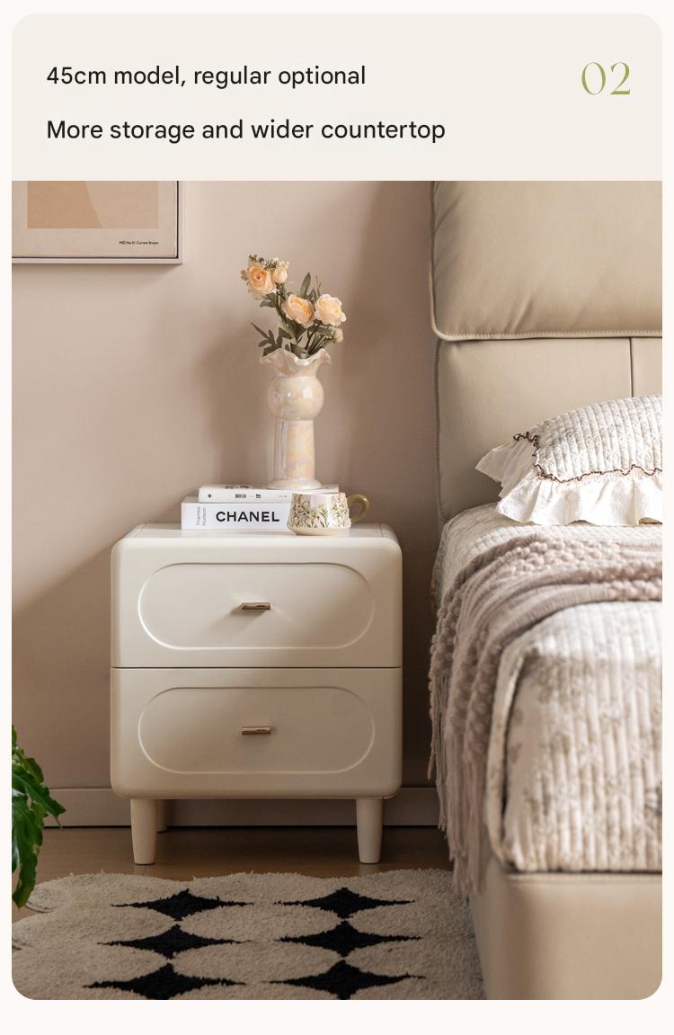 Solid Rubberwood French Cream Nightstand
