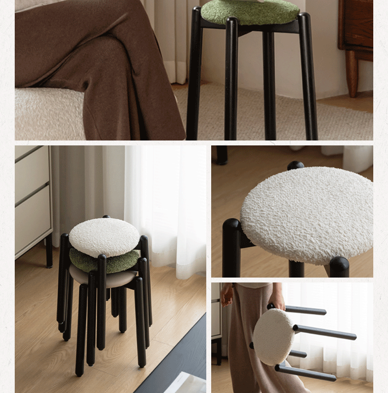 Solid Rubberwood Modern Stacking Stool