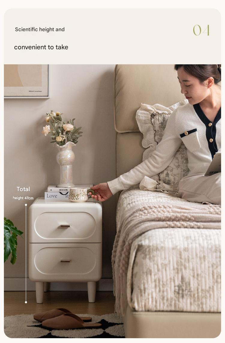 Solid Rubberwood French Cream Nightstand