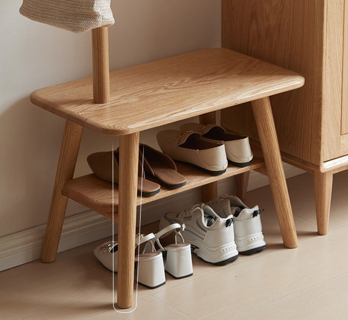 Oak Solid Wood Shoe Stool With Hanger Cabinet