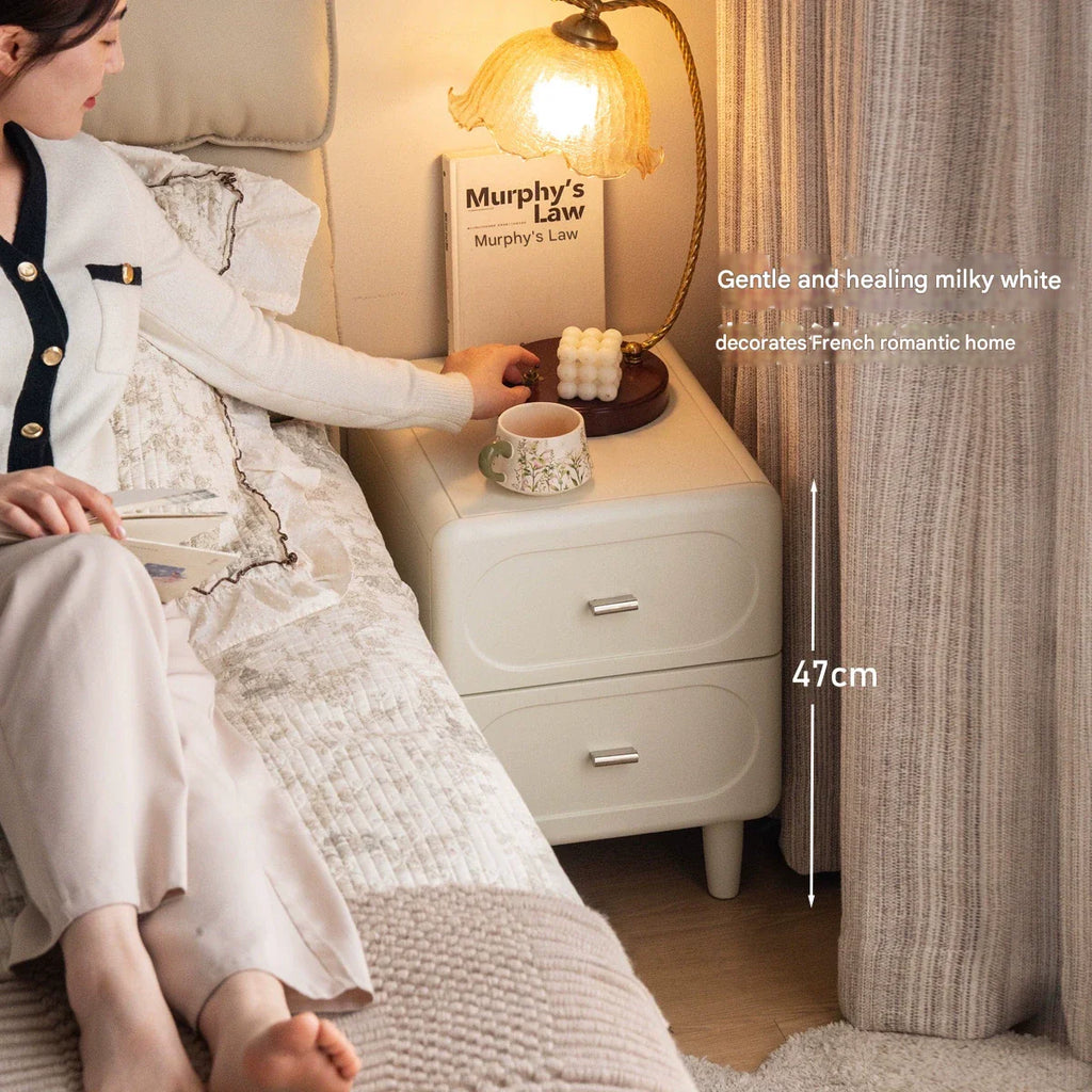 Solid Rubberwood French Cream Nightstand