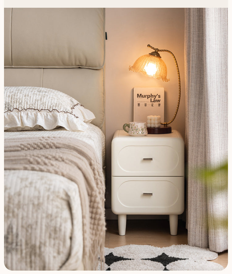 Solid Rubberwood French Cream Nightstand