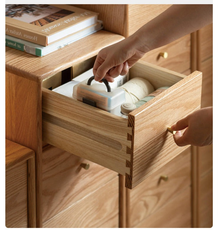 Oak Solid Wood Side Cabinet, Multi-Functional Storage-USA
