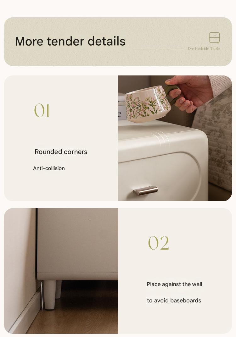 Solid Rubberwood French Cream Nightstand