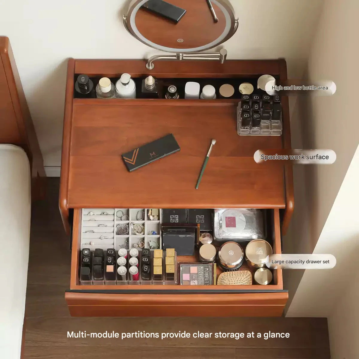 Poplar Solid Wood Multi Functional Retro Dressing Table