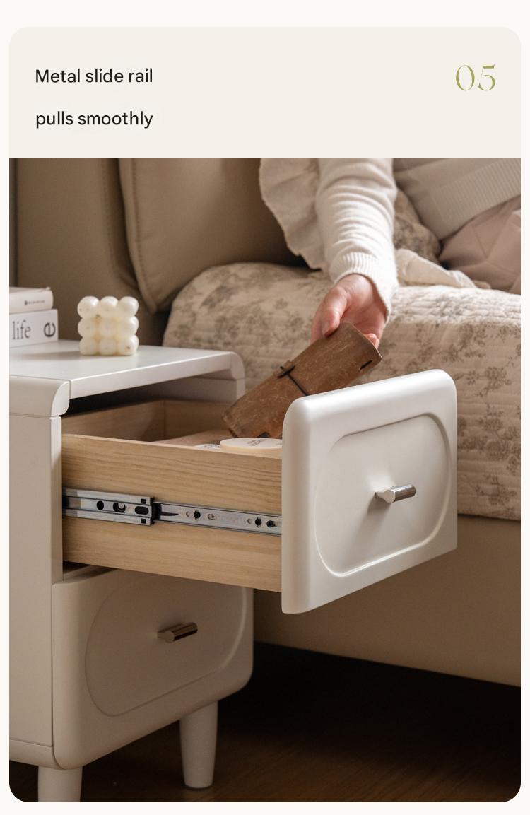 Solid Rubberwood French Cream Nightstand