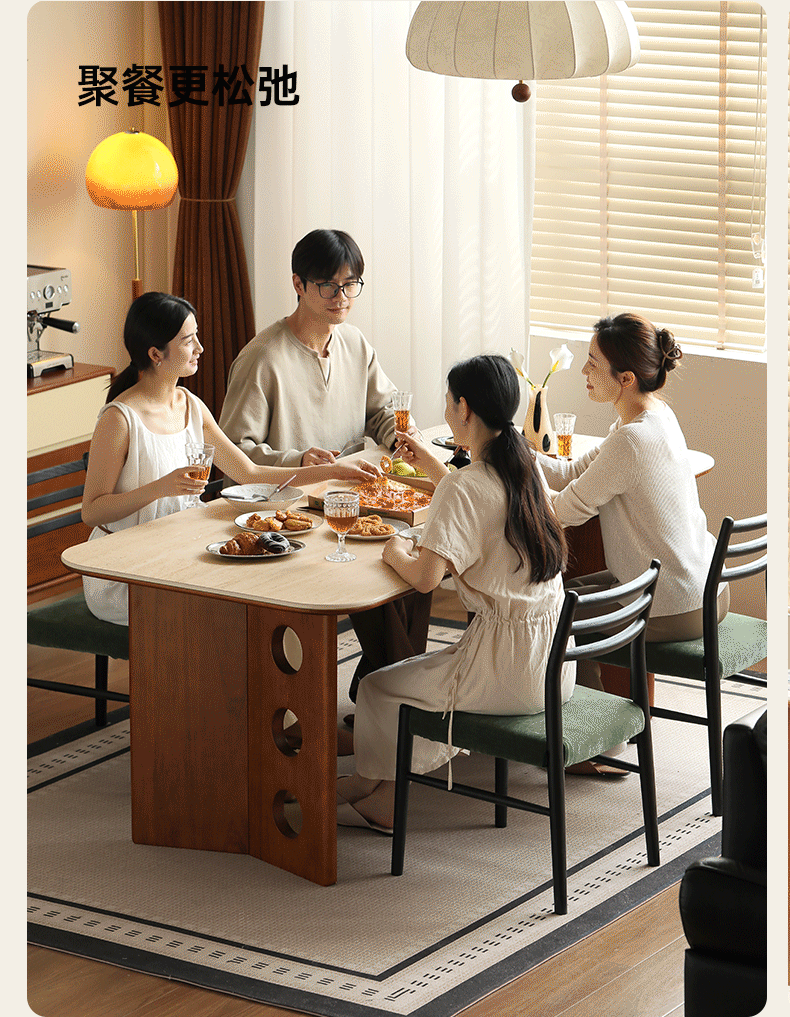 Poplar Solid Wood Medieval Style Rock Plate Dining Table