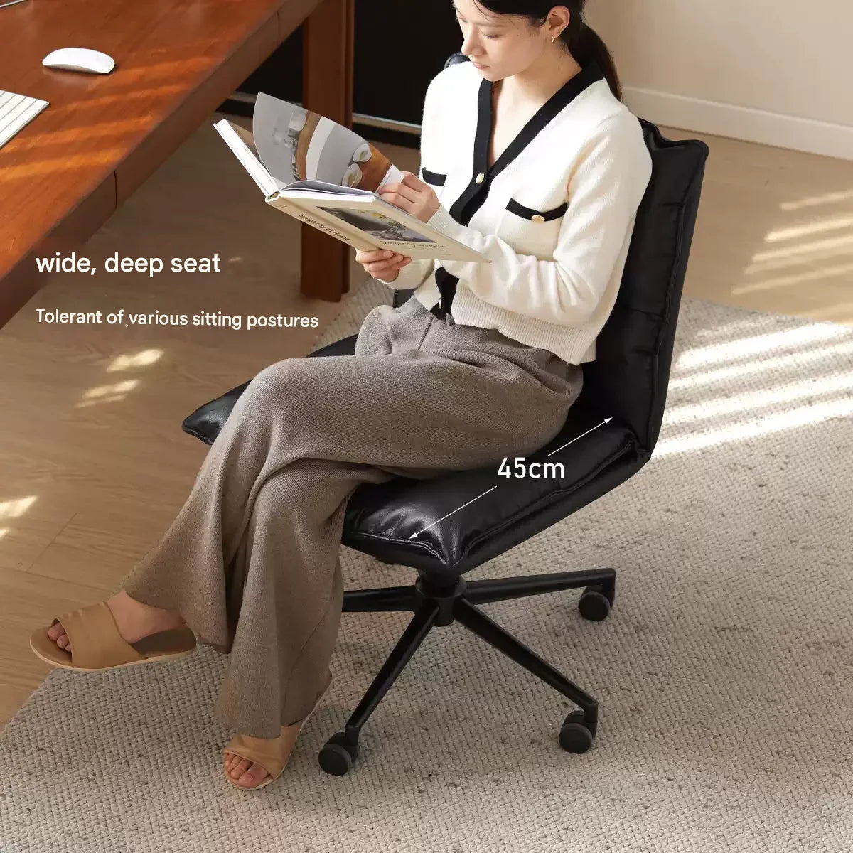 Organic Leather Rotating Modern Back Chair