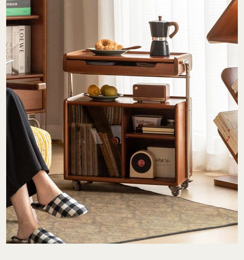 Poplar Solid Wood French Medieval Style Mobile Side Cabinet