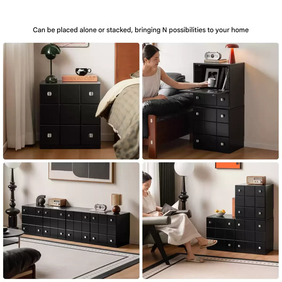 Solid Rubberwood Modern Modular Drawer Cabinet