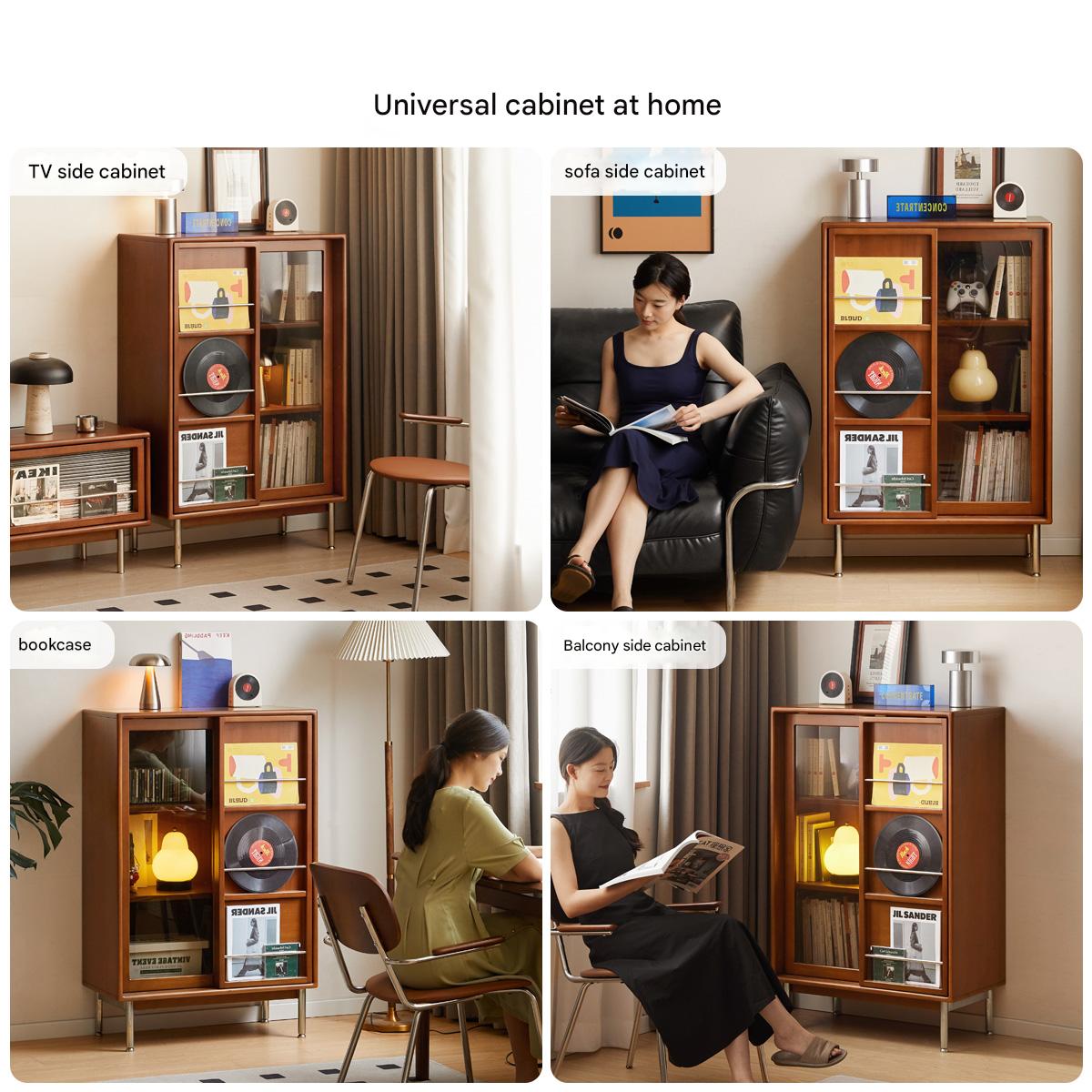 Poplar Solid Wood Ancient Style Sliding Door Side Cabinet