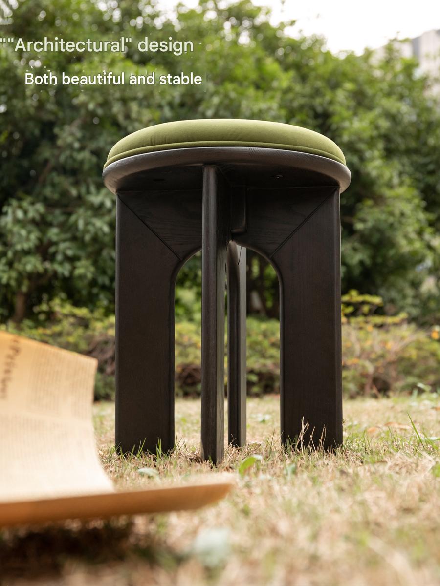 Oak, Beech Solid Wood, Solid RubberWood French Retro Round Stool