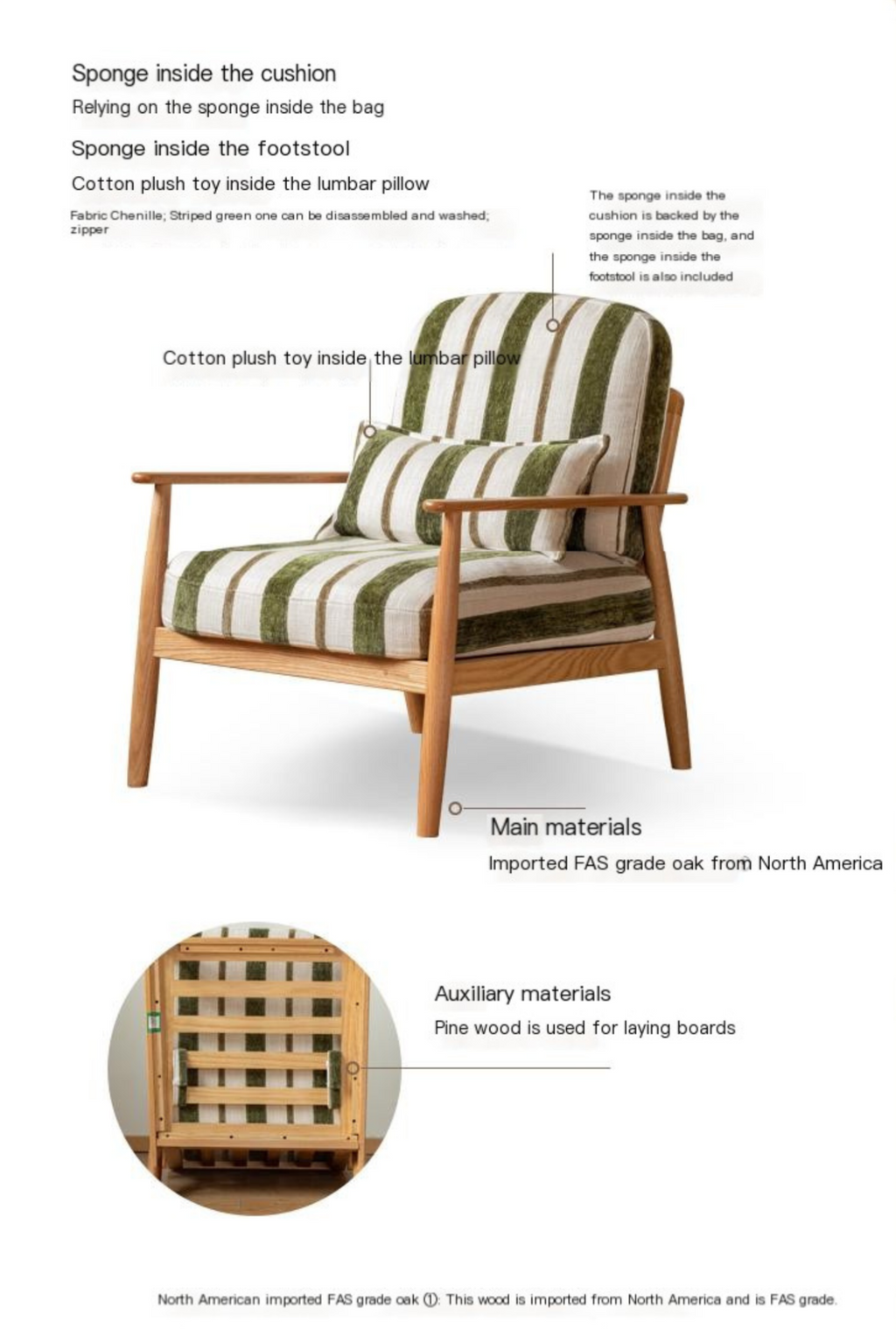 Oak Solid Wood Sofa Chair