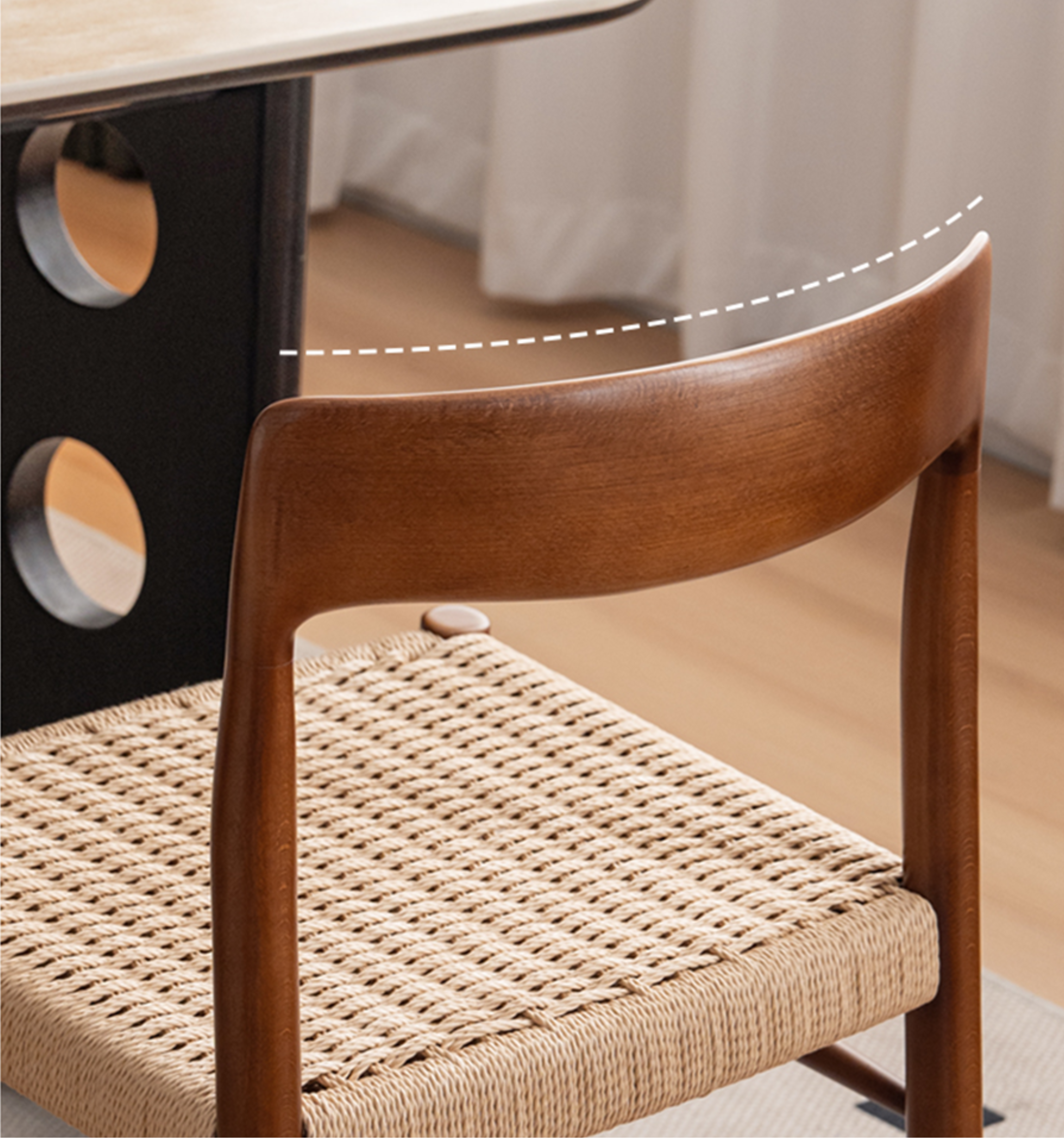 Set 4 pcs Oak Solid Wood Dining Rope Chair