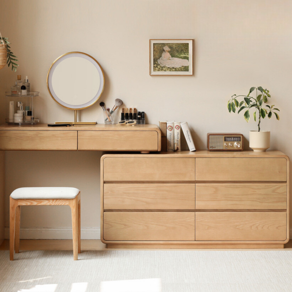 Ash Solid Wood Telescopic Dressing Table-USA