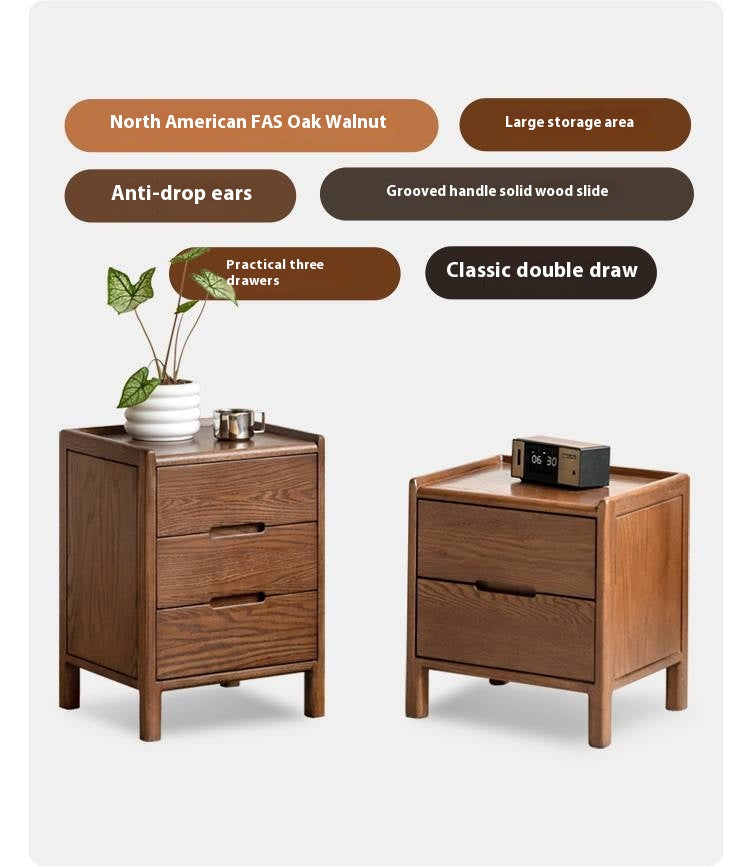 Rubberwood, Oak Solid Wood Simple Modern Style Nightstand