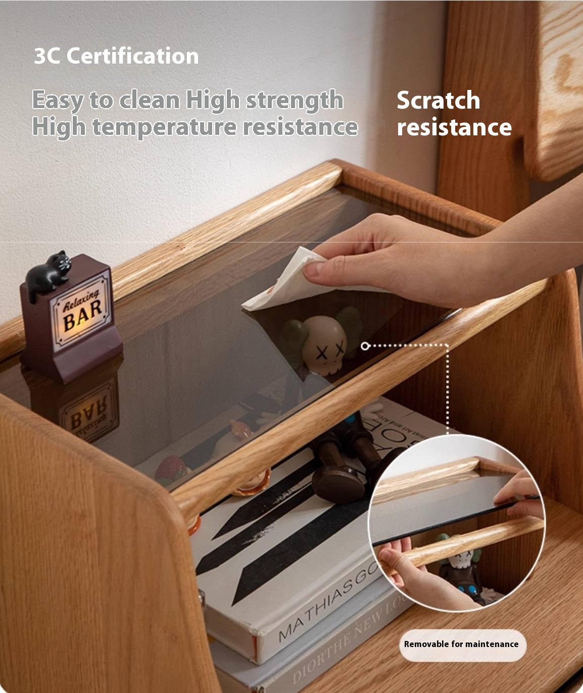 Rubberwood, Oak Solid Wood Log Style Nightstand