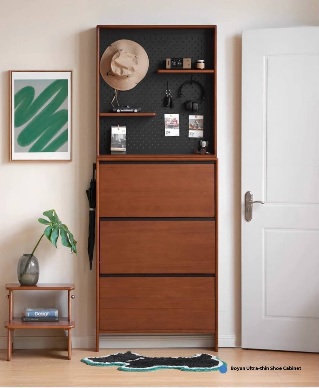 Poplar Solid Wood Middle-Age Ultra-Thin Shoe Cabinet