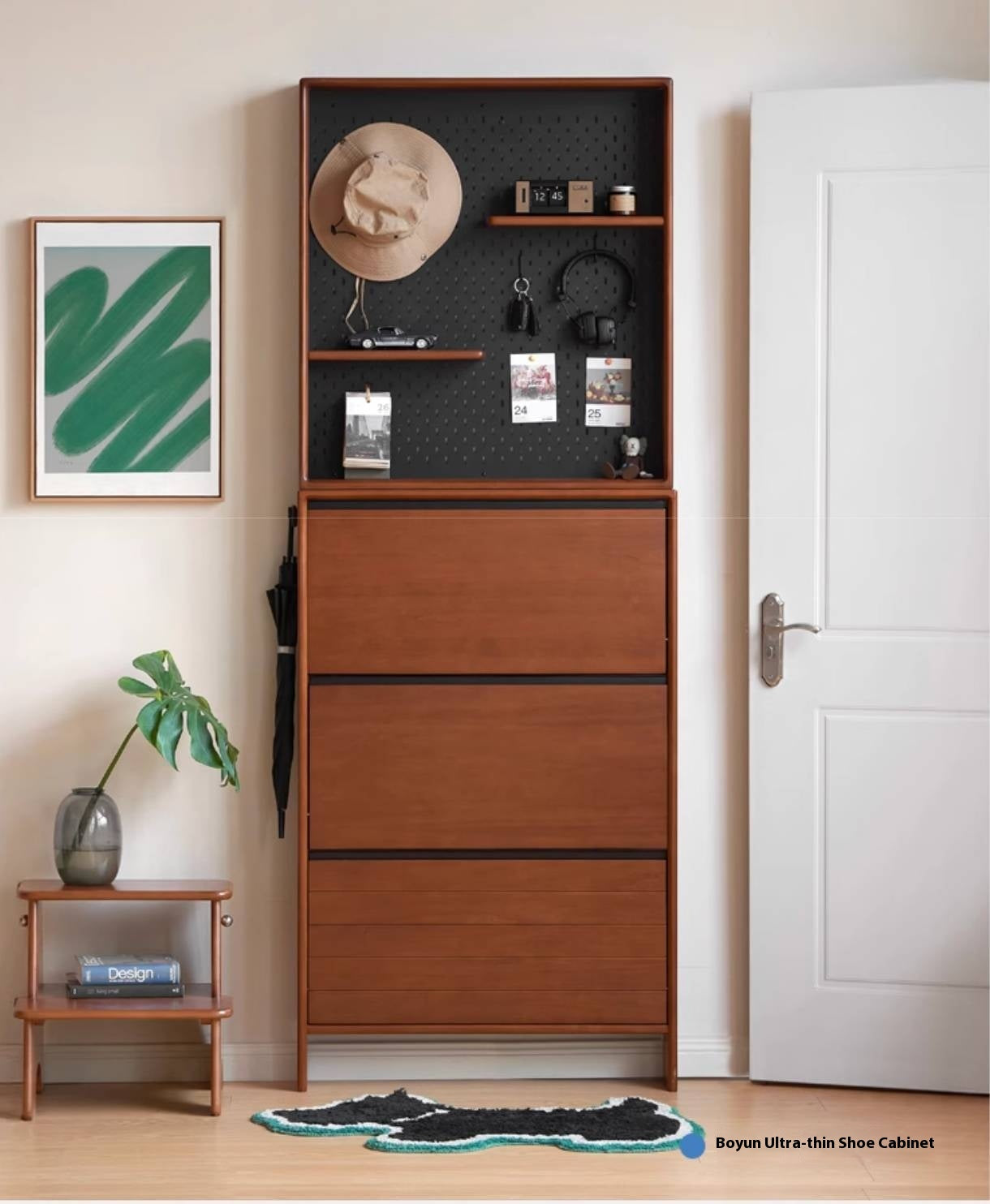 Poplar Solid Wood Middle-Age Ultra-Thin Shoe Cabinet