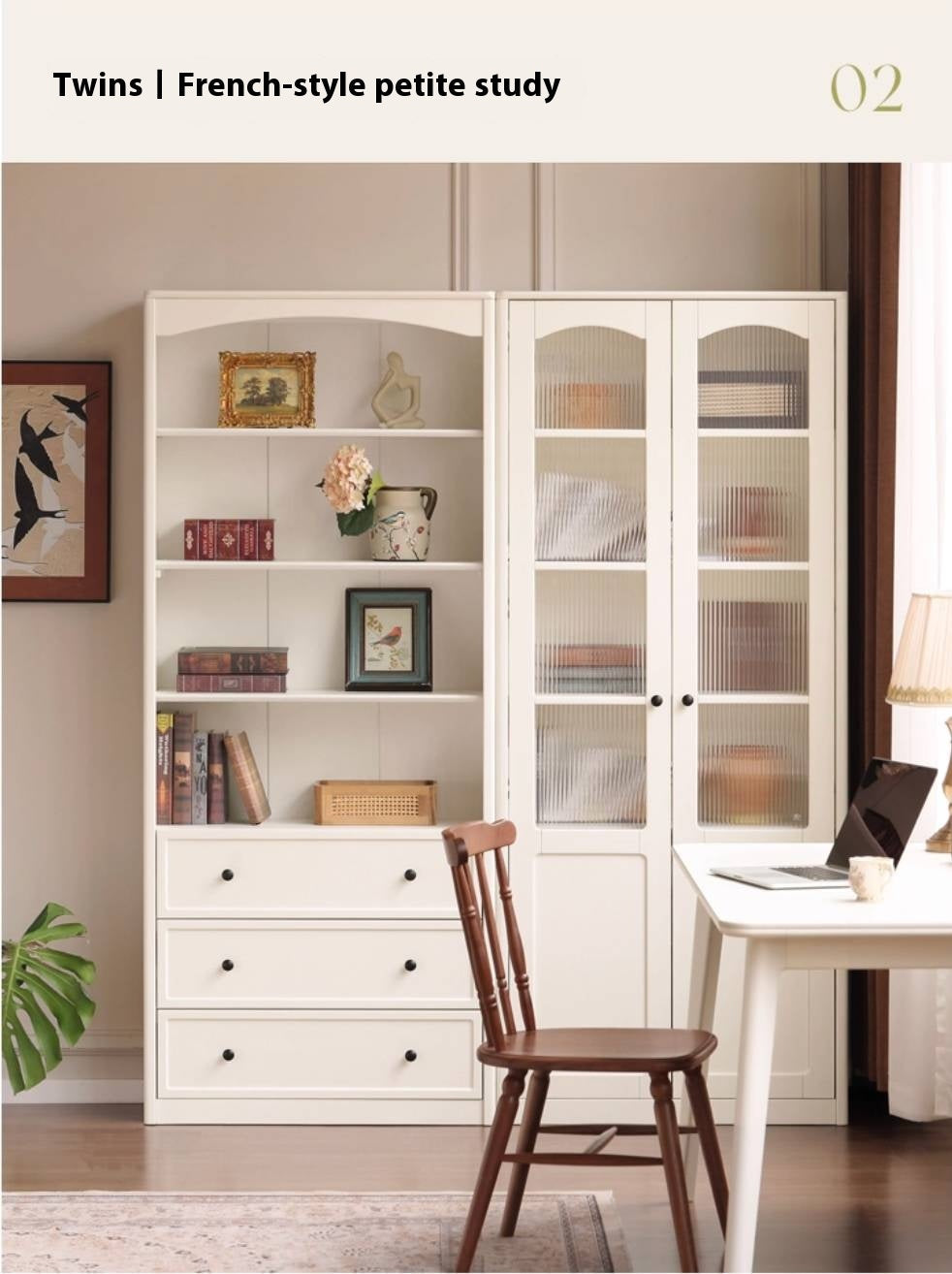 Rubberwood Solid Wood French Style Side Cabinet