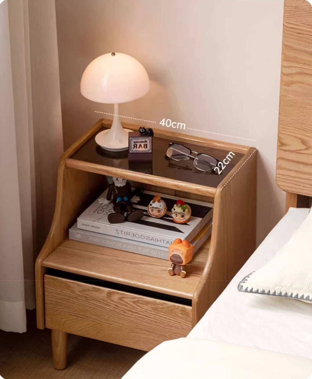 Rubberwood, Oak Solid Wood Log Style Nightstand