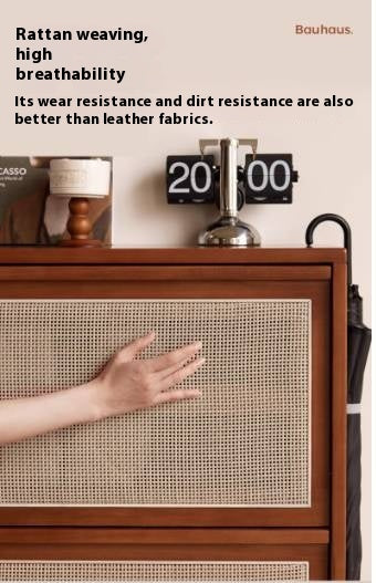 Poplar Solid Wood Rattan Shoe Cabinet Antique Style