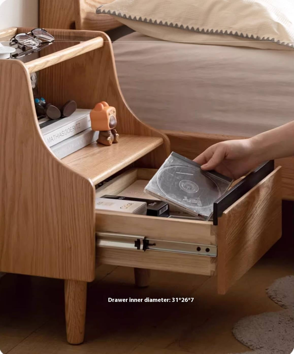 Rubberwood, Oak Solid Wood Log Style Nightstand