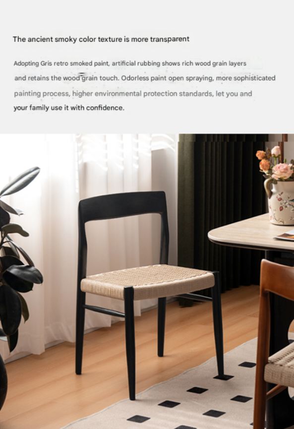 Set 4 pcs Oak Solid Wood Dining Rope Chair