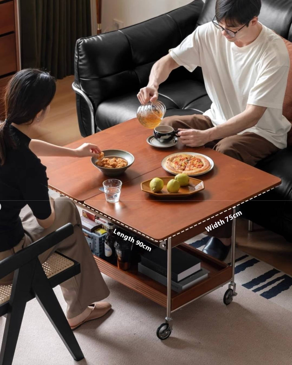 Poplar Solid Wood Middle Ancient Style Mobile Tea Table